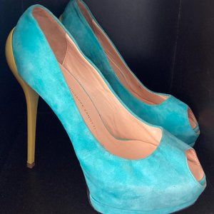 NEW Giuseppe ZanottiI Vero Cuoio Suede Platform Peep Toe Pump Shoes EU 39 US 9